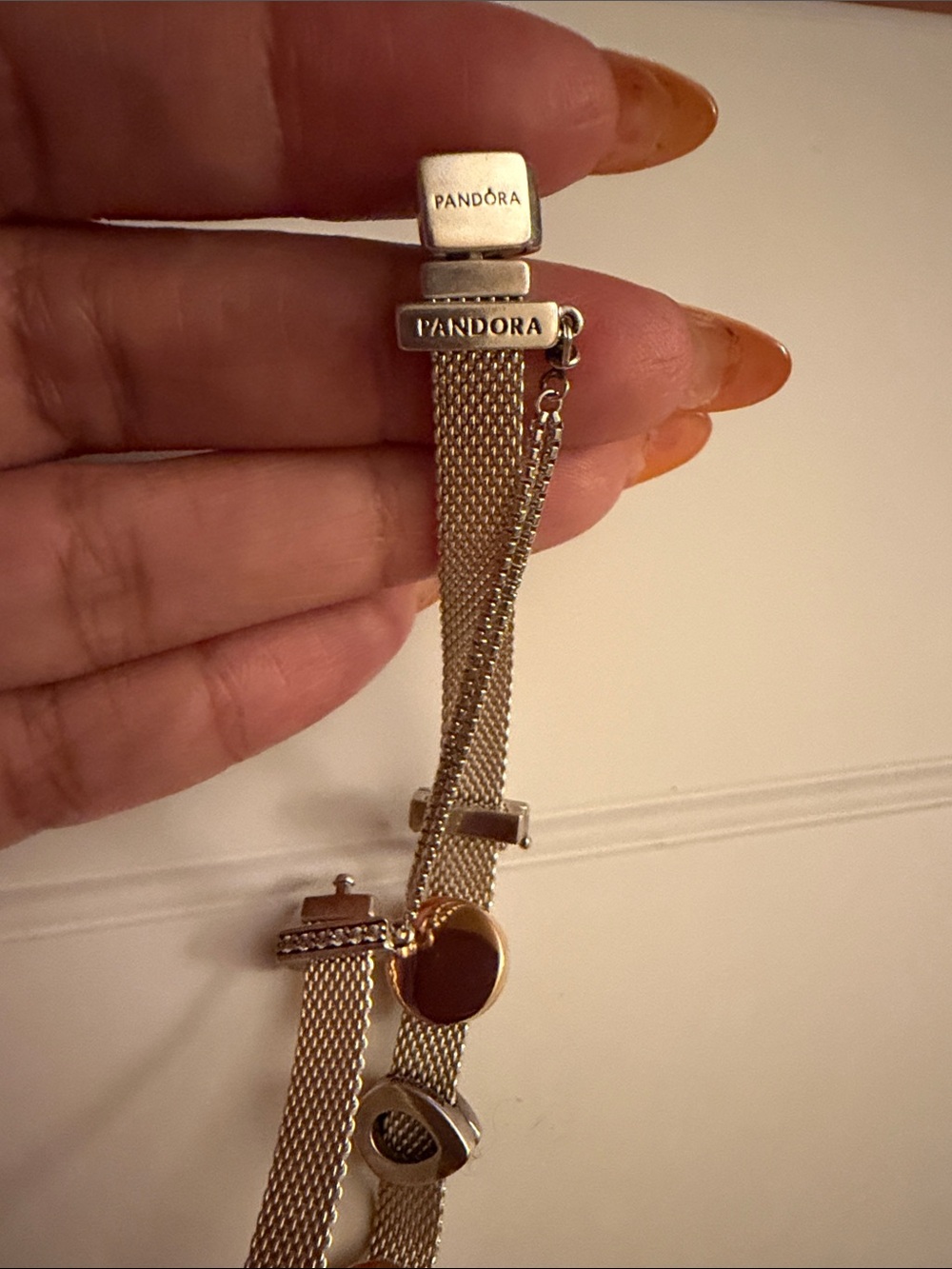 Silver-Tone Mesh Charm Bracelet with 4 reflections charms all retired - Picture 3 of 3